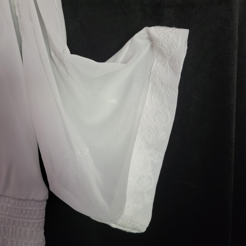 White House Black Market White V-Neck Smocked Waist Blouse - Picture 5 of 11